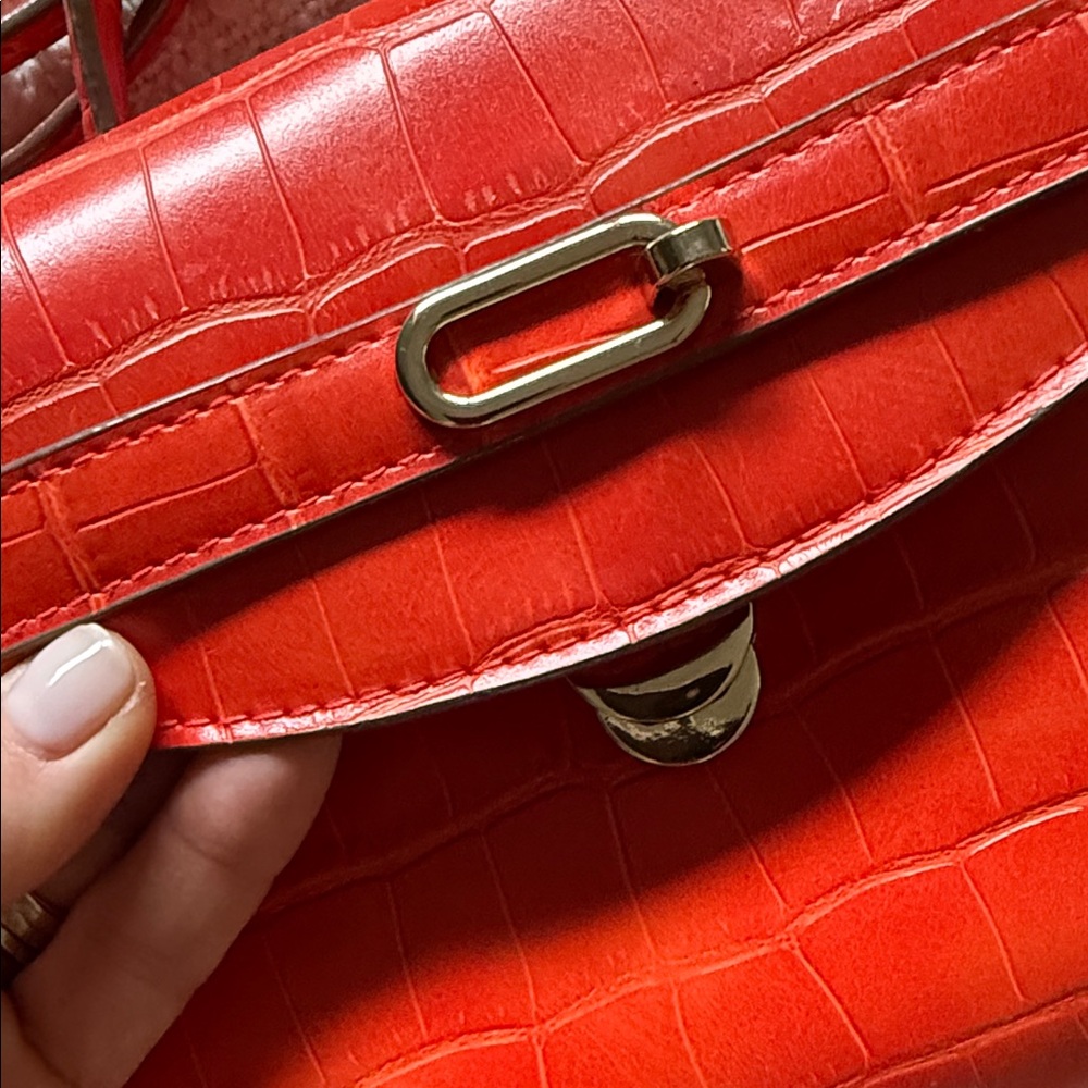 Orange red Crocodile Pattern Handbag - image 3